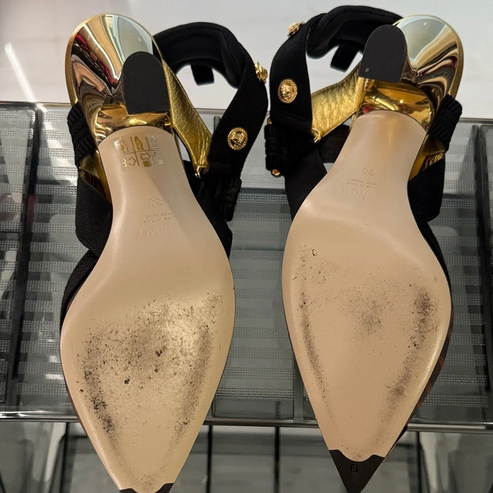 Fendi Chic Black and Gold Women's Heels